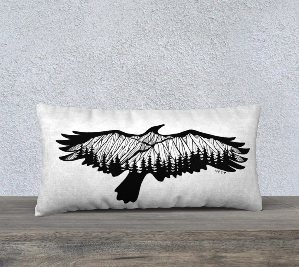 Mountain Crow 12” by 24” pillow case